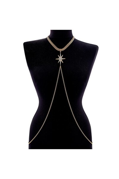Mon Reve Scarlet Zirkon Yıldız Charm Altın Kaplama Zincir Vücut Aksesuarı