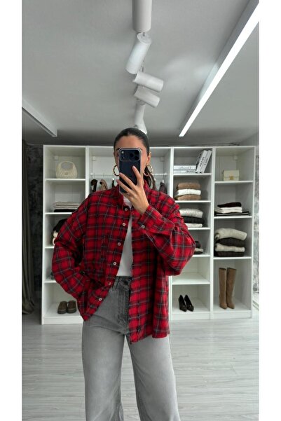 LUUNA STORE LEXA EKOSE LAZER KESİM GÖMLEK - KIRMIZI