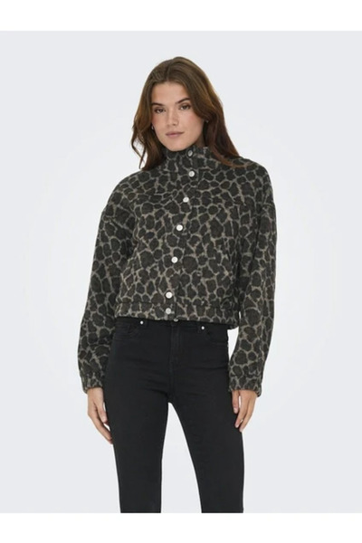 ONLY Дамско палто с леопардов принт и яка 15349082 Кафяво