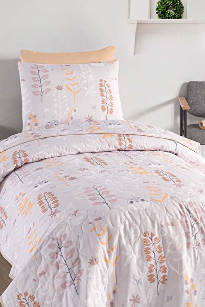 Eponj Home Yatak Örtüsü Seti Tek Kişilik Pamuklu 2 Parça – Cikcik Desen – Bej / Yumuşak Dokulu