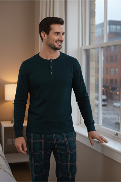 Bravie Σετ Πιτζάμες Ανδρικές Θερμικές Πολυτελείς 9747 Πράσινες