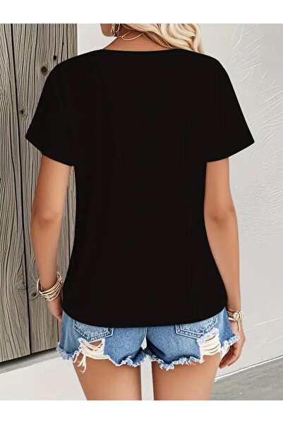 FUFLUNS Leopard Flower Printed Women's Oversize V-Neck T-Shirt