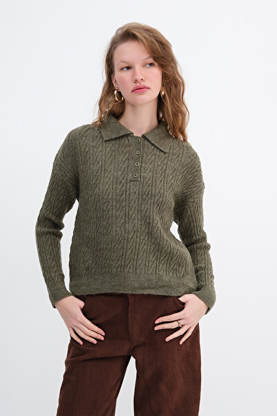 Addax Buttoned Collar Knitwear Sweater K3457