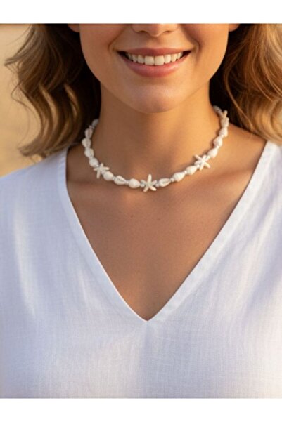 KdrElektronik Elegant Handmade Seashell Starfish and Pearl Bead Necklace Choker Daily Summer Wear Jewelry