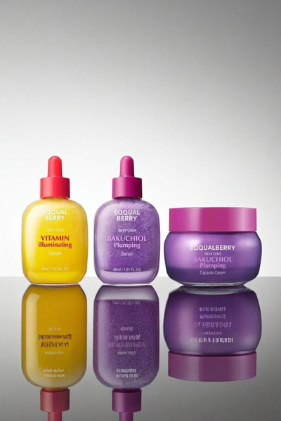 EQQUALBERRYS مجموعة تفتيح البشرة الكورية: سيروم التوت المتساوي من باكوتشيول +...