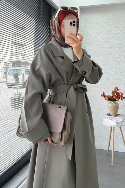 MELEK ARAZ Premium Pocketed Oversized Women's Trench Coat – Khaki