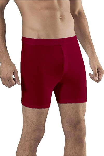 OBJE Men's Burgundy Modal Boxer with External Elastic and Buttons