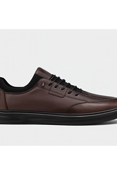 Growish Gr0406 Genuine Leather Smart Lace-Up Ankle Stretch Orthopedic Dark Brown Men's Shoes