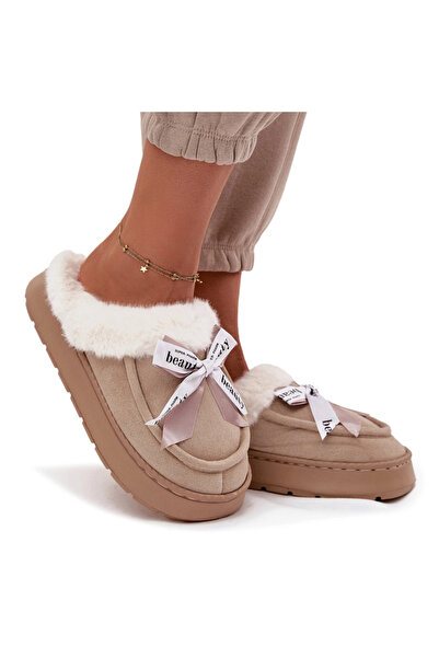 BOTO Papuci pentru femei cu blană și fundiță Bej Fenella 38/39