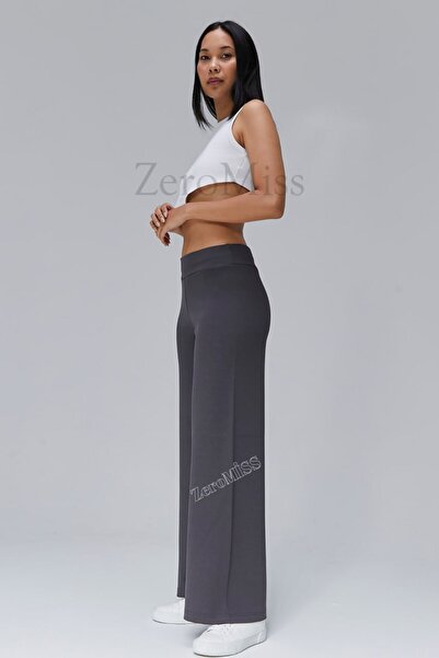 Zeromiss Boru Wide Leg Steel Knitted Pants 3 Seasons Smoked