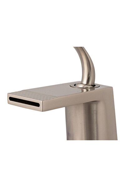 Trendy's TRENDY S washbasin mixer, waterfall type, bathroom sink mounting, satin stainless steel