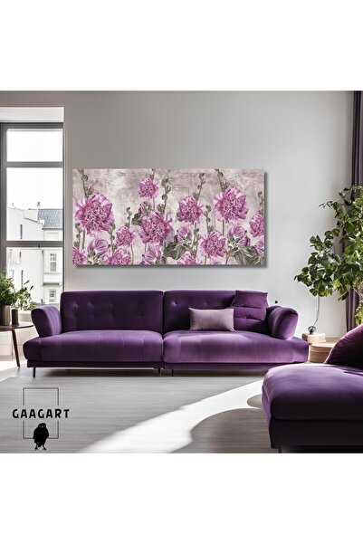 GAAGART Panoramik Kanvas Duvar Tablosu Lila Tonlarda Çiçek Görseli