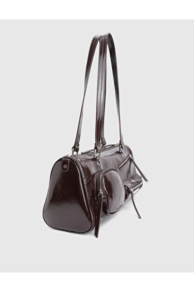 İLVİ Stery Genuine Patent Leather Brown Women's Shoulder Bag