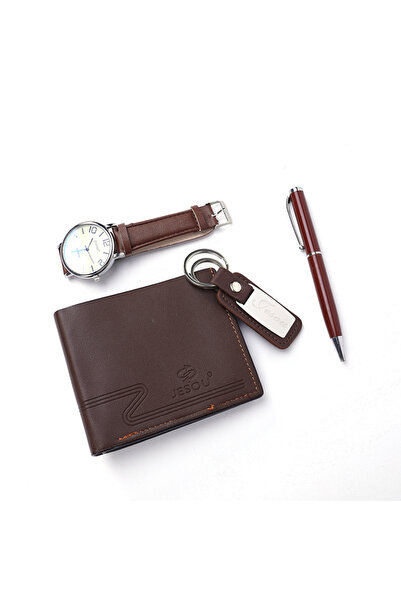 JESOU Σετ ανδρικό ρολόι, πορτοφόλι, στυλό, μπρελόκ, 4 τεμάχια