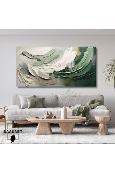 GAAGART Panoramik Kanvas Duvar Tablosu Yeşil Soyut Fırça Darbeleri