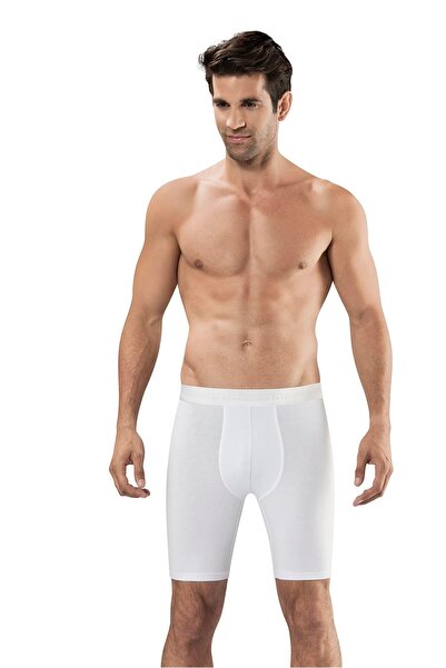 OBJE White Cotton Long Boxers with External Elastics