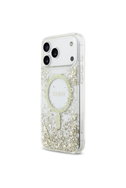 Guess Original Case iPhone 17 Pro Max Resin Bottom Glitter MagSafe, Gold