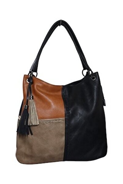 OEM Elegant City women's casual -leather handbag, multicolor (brown/beige/black) – R 4234 black