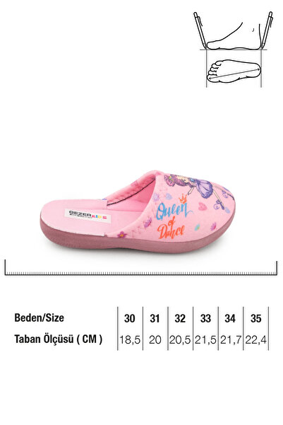 GEZER Kışlık Kız Çocuk Rahat Sıcak Tutan Prenses Baskılı Ev İçi Terlik