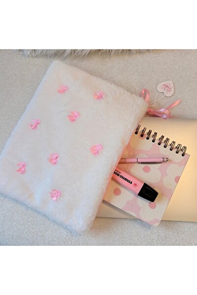 PİNKUE White Plush Ribbon Detailed Laptop & iPad Case (11 Inch & 13 Inch Opti...