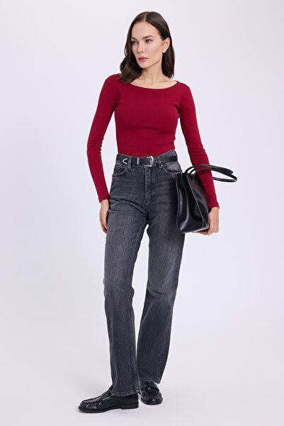 Tudors Women's Slim Fit Slim Fit Cotton Modal Fabric Long Sleeve Boat Neck Dark Burgundy Blouse