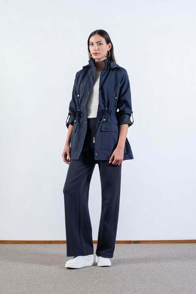 Spazio Christensen Kapüşonlu Çıtçıtlı Katlamalı Kol Safari Mont LACİVERT