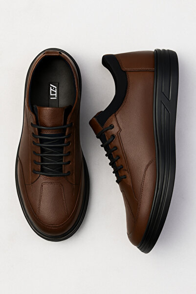 Growish Gr0406 Genuine Leather Smart Lace-Up Ankle Stretch Orthopedic Dark Brown Men's Shoes