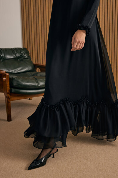 Aker Fırfırlı Şifon Elbise