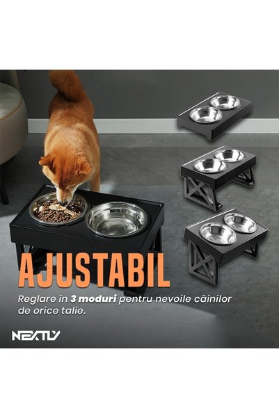 NEXTLY Hrănitoare pentru câini cu înălțime reglabilă și boluri din oțel inoxidabil anti-scurgere