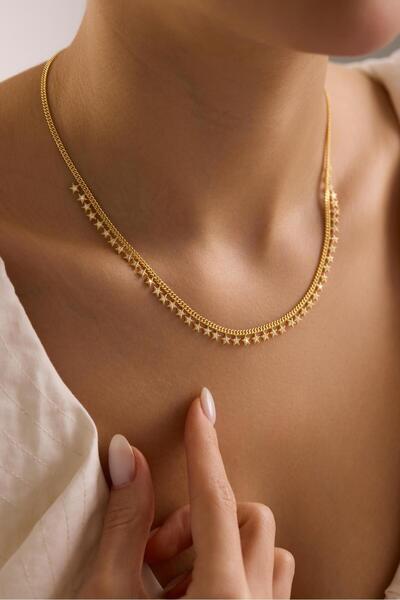 Nereze 925 Ayar Gümüş Gold Kaplama Gurmet Zircirli Minimal Yıldız Model Kolye