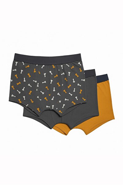 OBJE Erkek Füme Santranç Desen 3'lü Boxer