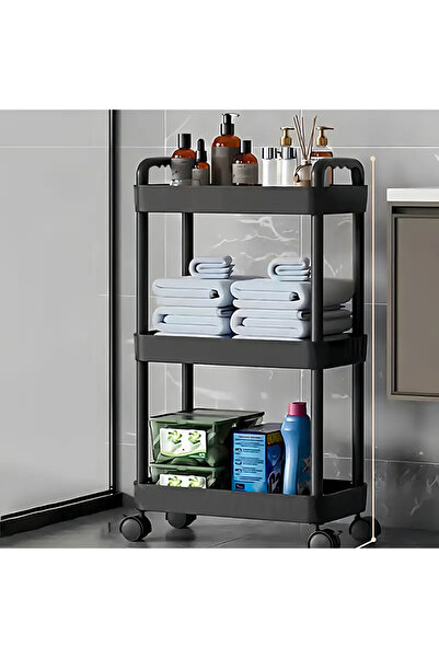 Practic si Curat Versatile 3-tier storage trolley with wheels, plastic, Black