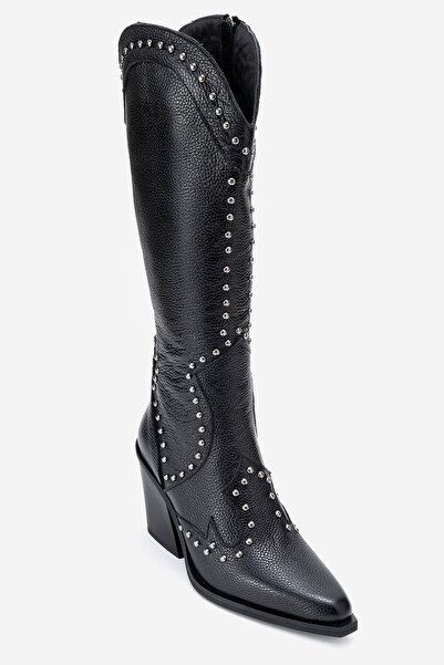 Dericlub Women's High Heel Pointed Toe Boots Real Leather Zy 1608 Black