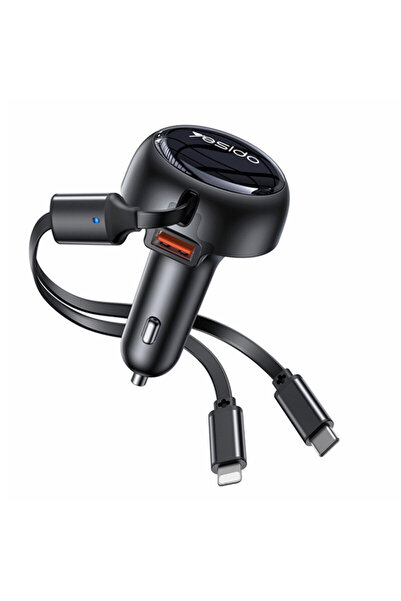 Yesido Car charger with 2x retractable cable, 53W, Y61, black