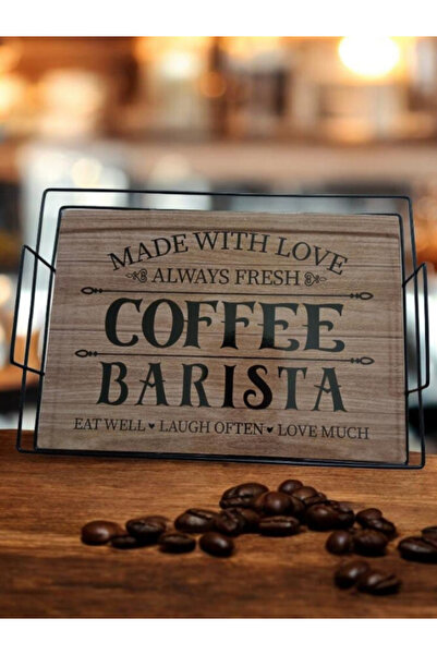 nowapazar uzun ömürlü metal ahşap 35x25 cm kahve sunumluk tepsi