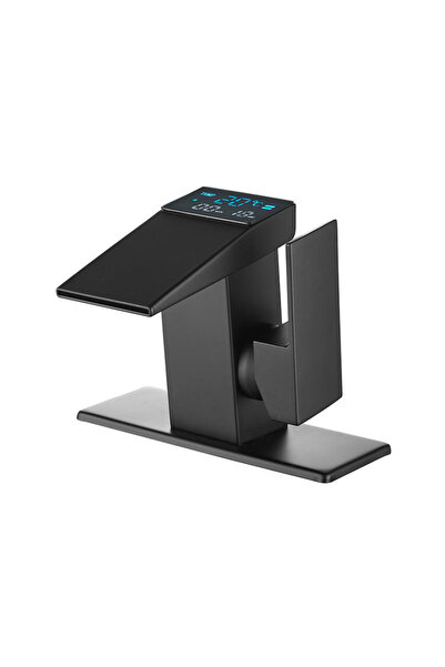 NEXTLY Baterie de baie modernă, neagră, cu afișaj digital pentru temperatură și debit în cascadă