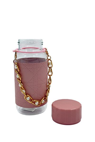 B&D Glass Water Bottle with stap , Pink Color