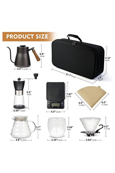 HXDream 7 Pcs V60 Premium Pour Over Manual Coffee Maker with Manual Grinder Dripper Set