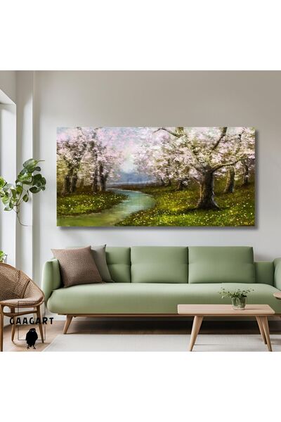 GAAGART Panoramik Kanvas Duvar Tablosu Yeşil Dere ve Doğa Manzara