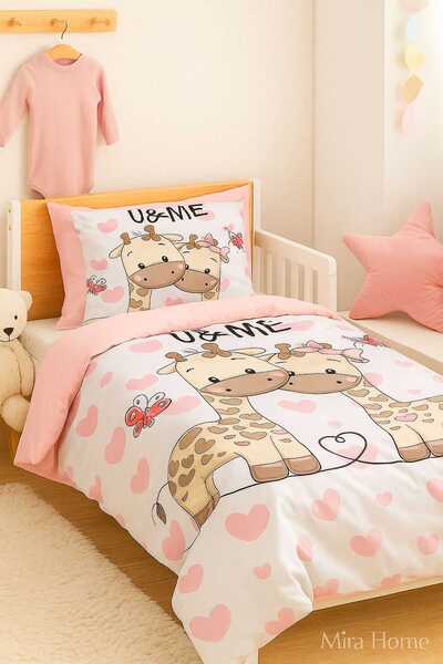 Mira Home Newborn Baby Girl Duvet Cover Set 100% Cotton Giraffe
