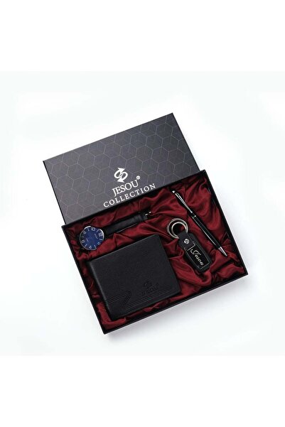 JESOU Set ceas cu cuarț bărbătesc, breloc, portofel, pix, 4 piese