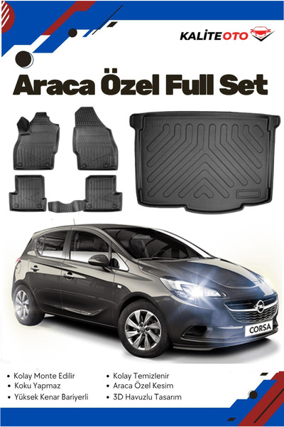 ko kaliteoto Opel Corsa E 2015-2016-2017-2018-2019 Model Yumuşak Paspas+Bagaj...