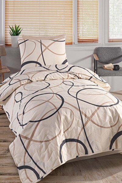 Eponj Home Kapitone Yatak Örtüsü Seti Tek Kişilik Line Rondom Krem