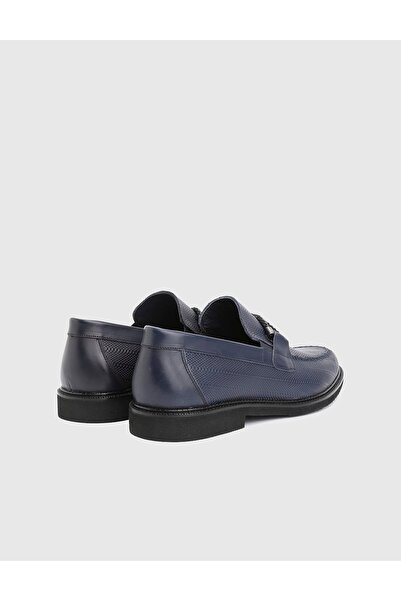 İLVİ Spiro Genuine Printed Leather Navy Blue Men's Loafer Shoes