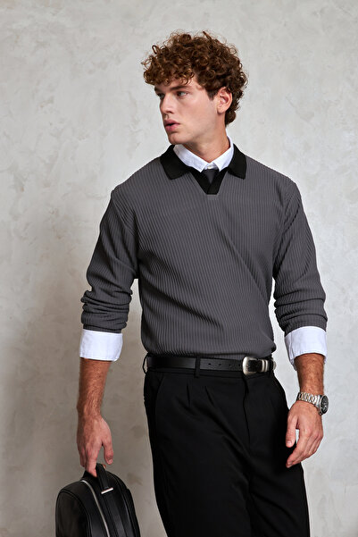 HYMAN Men's Polo Neck Nopeli Oversized Knitwear Sweater