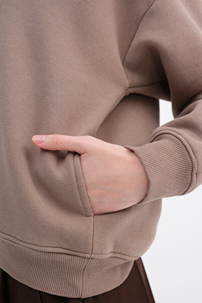 Addax Kapüşonlu Şardonlu Sweatshirt S1862