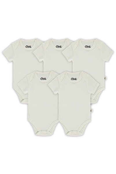Civil Baby Plain Short Sleeve 5-Piece 3-9 Months Snap Fastener Bodysuit - White 6-9 Months