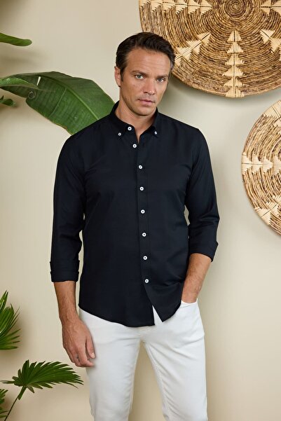 RUFELLI Ανδρικό πουκάμισο Oxford με κουμπιά στο γιακά, στενή γραμμή