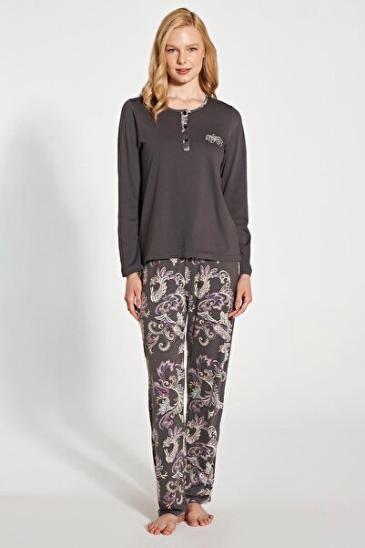 gd goldoremi 1782 Women's Buttoned Patterned Long Sleeve Pajama Set