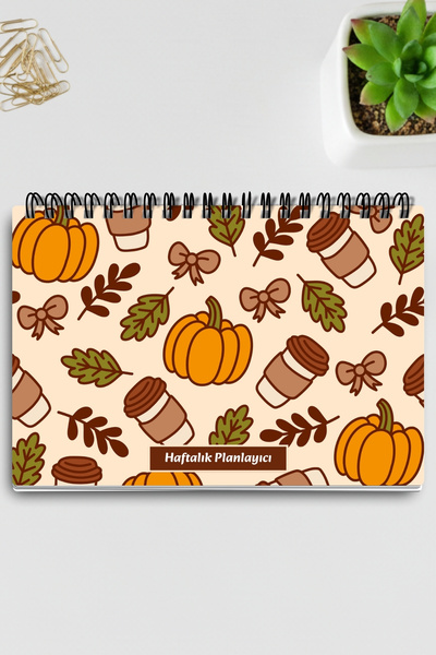 qoeuyl boutique دفتر ملاحظات أسبوعي بغلاف حلزوني مقاس A5 بتصميم القهوة والزهور